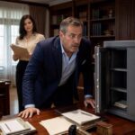 # Ao voltar para casa depois de visitar a amante, o marido ouviu a esposa fazendo alguma coisa em seu escritório. Quando entrou, viu que a porta do cofre estava aberta.